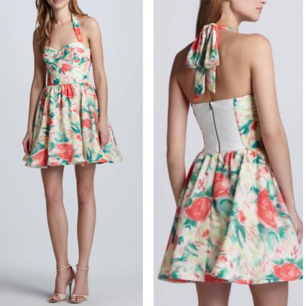 Alice & Olivia bustier abstract garden floral dres
